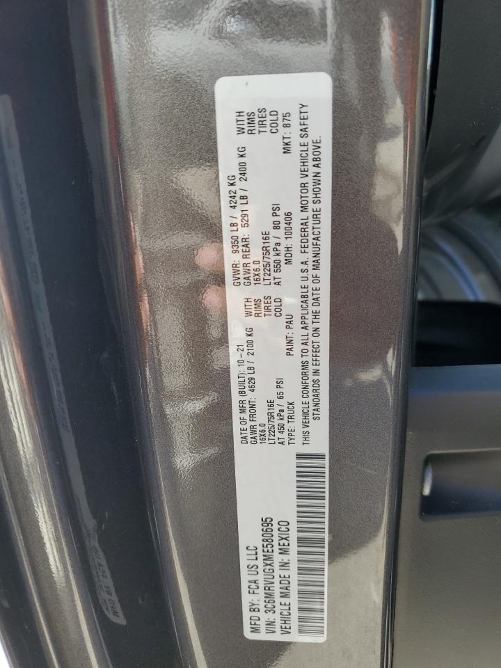 2022 Ram Promaster 3500 3500 High VIN: 3C6MRVUGXME580695 Lot: 70992195