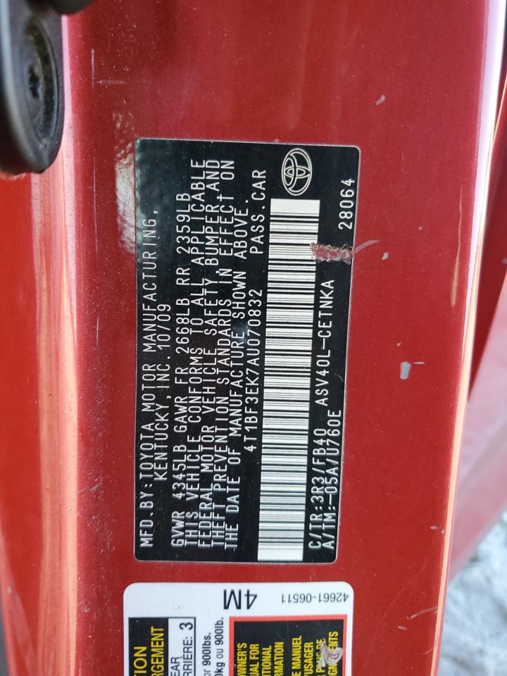 2010 Toyota Camry Base VIN: 4T1BF3EK7AU070832 Lot: 70220625