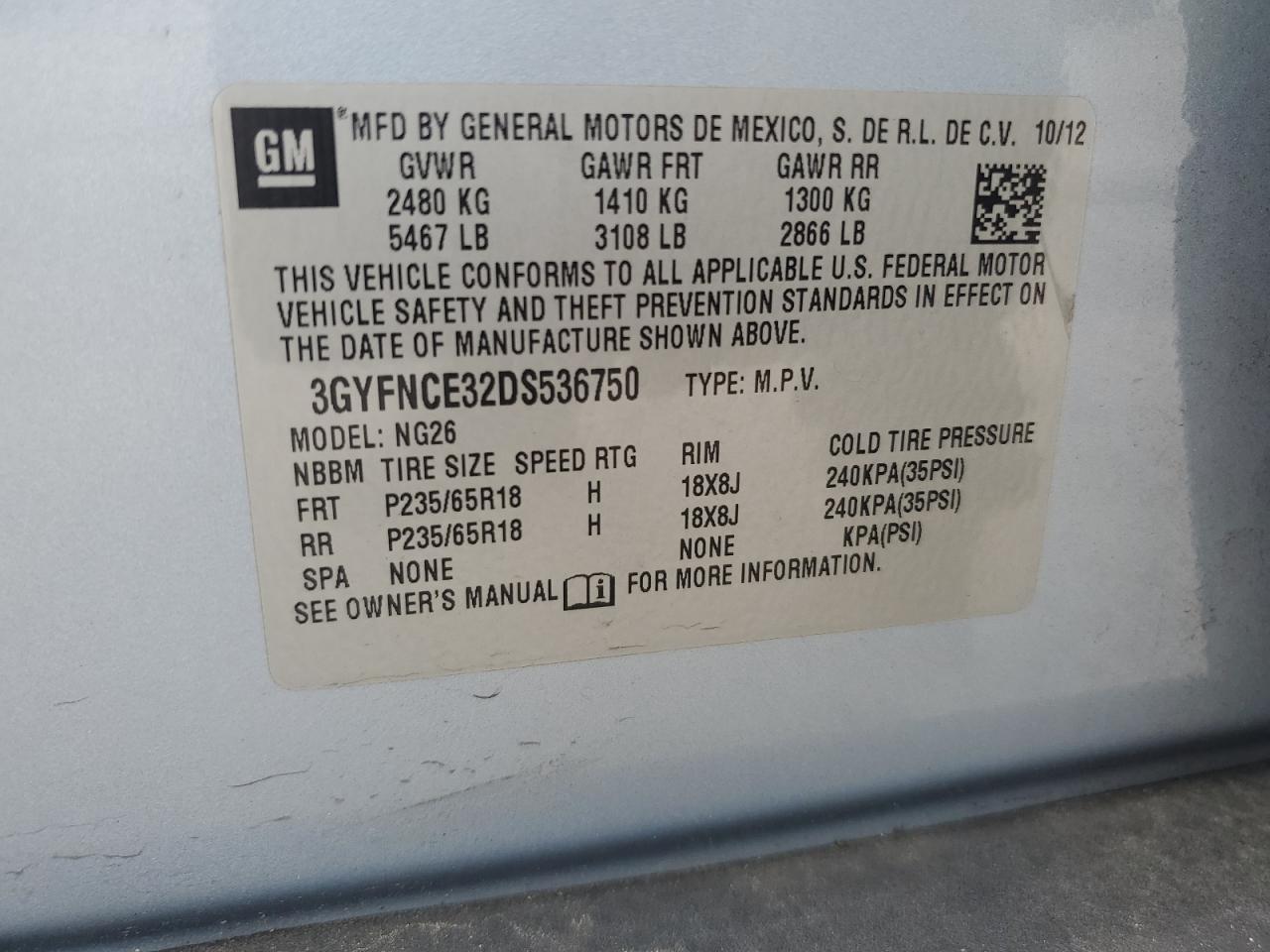 2013 Cadillac Srx Luxury Collection VIN: 3GYFNCE32DS536750 Lot: 69370985