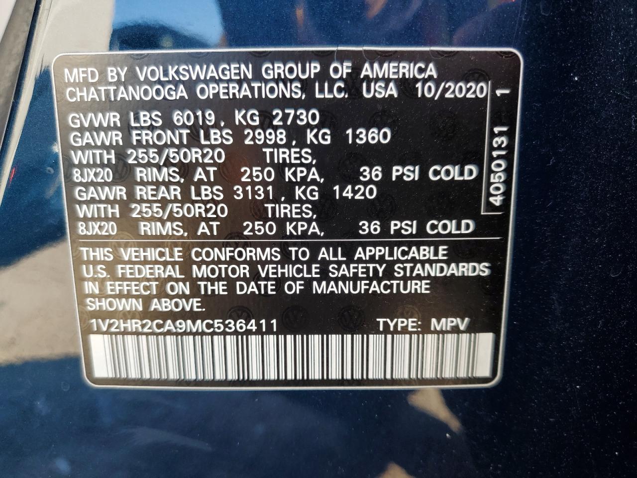 2021 Volkswagen Atlas Se VIN: 1V2HR2CA9MC536411 Lot: 70091035