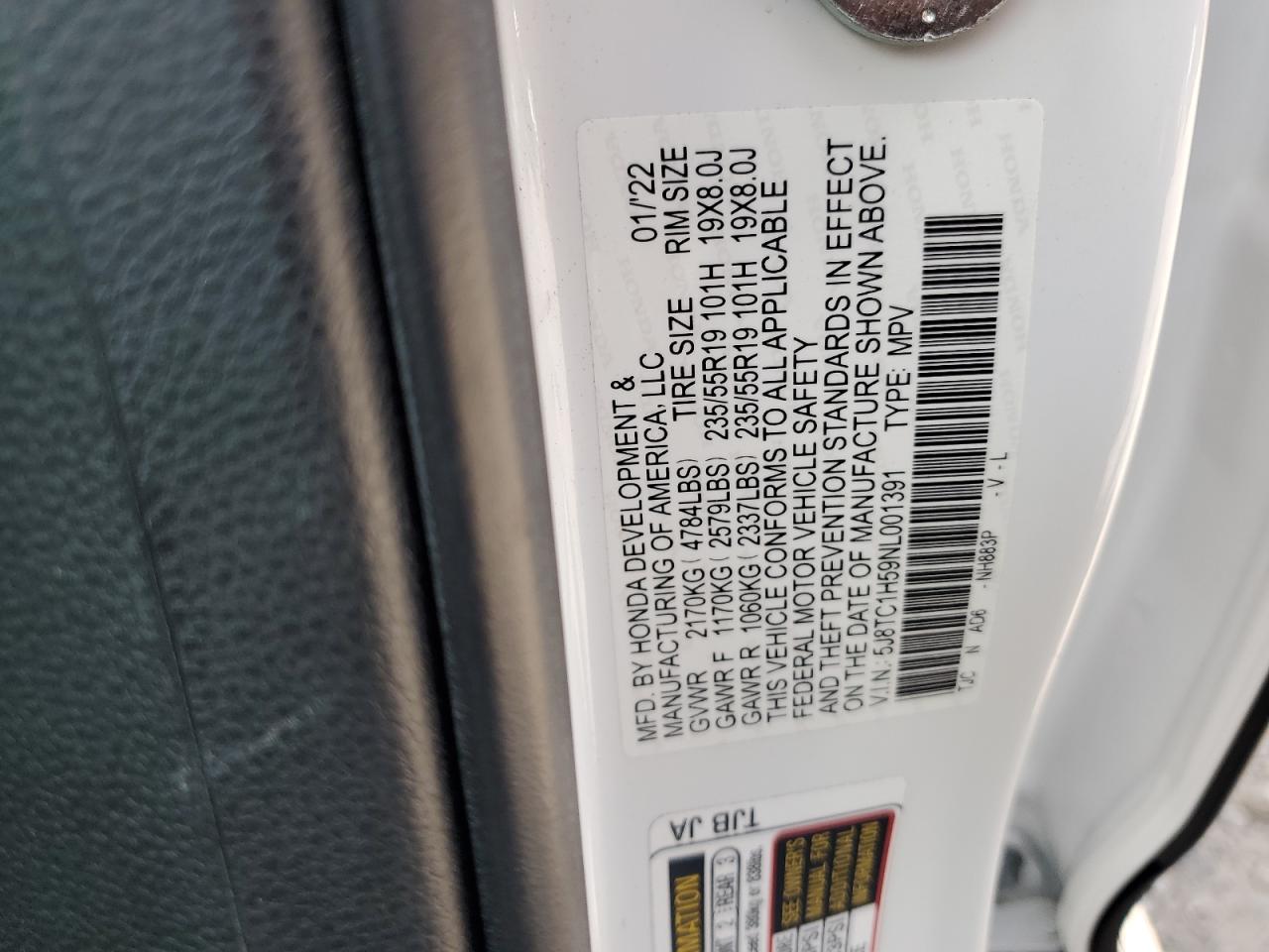 2022 Acura Rdx Technology VIN: 5J8TC1H59NL001391 Lot: 69199905