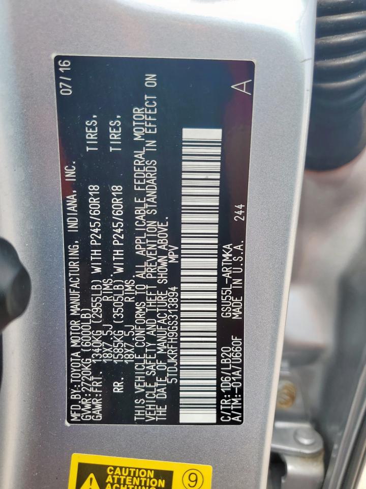 2016 Toyota Highlander Xle VIN: 5TDJKRFH9GS313894 Lot: 69911675