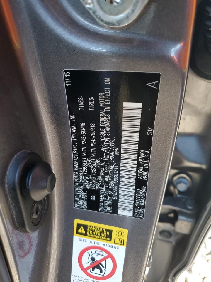 2016 Toyota Highlander Le VIN: 5TDZARFH0GS017443 Lot: 69448345