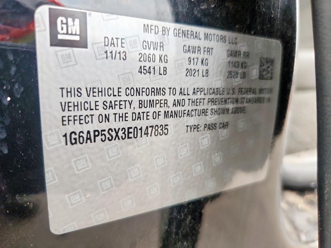 2014 Cadillac Cts VIN: 1G6AP5SX3E0147835 Lot: 70309665