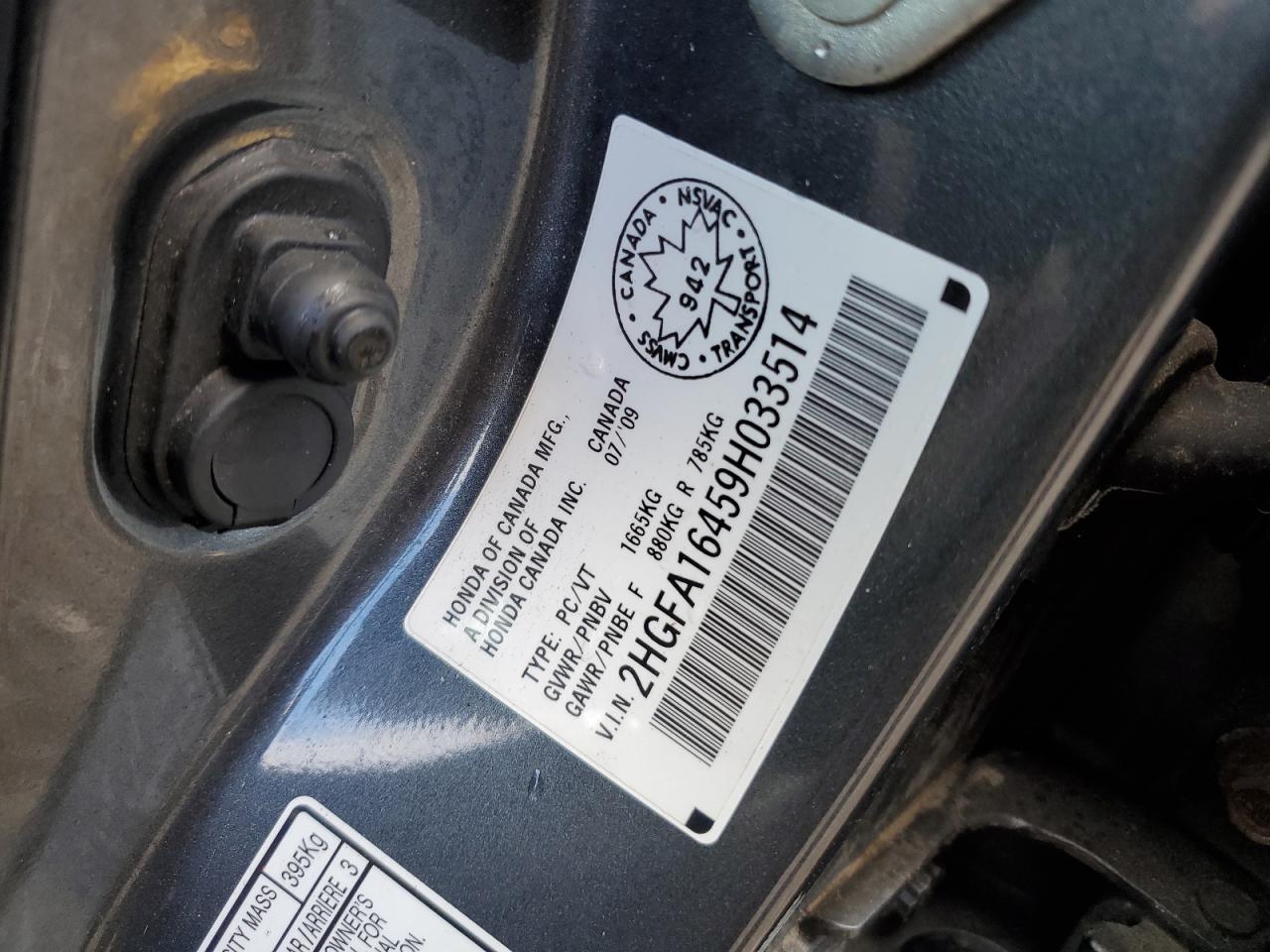 2009 Honda Civic Dx-G VIN: 2HGFA16459H033514 Lot: 70092605