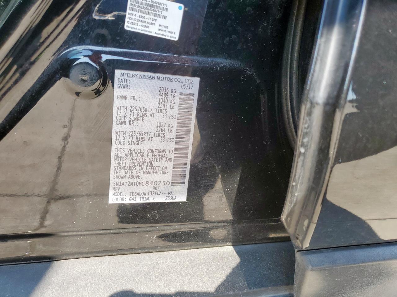 2017 Nissan Rogue S VIN: 5N1AT2MT0HC840250 Lot: 67910545