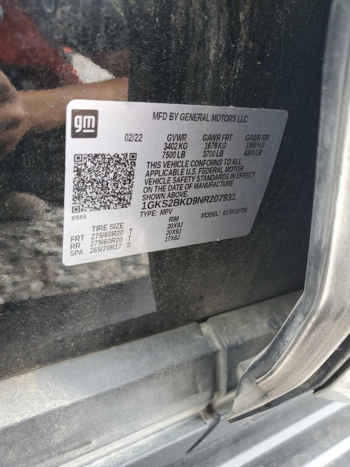 2022 GMC Yukon Slt VIN: 1GKS2BKD9NR207931 Lot: 70701755