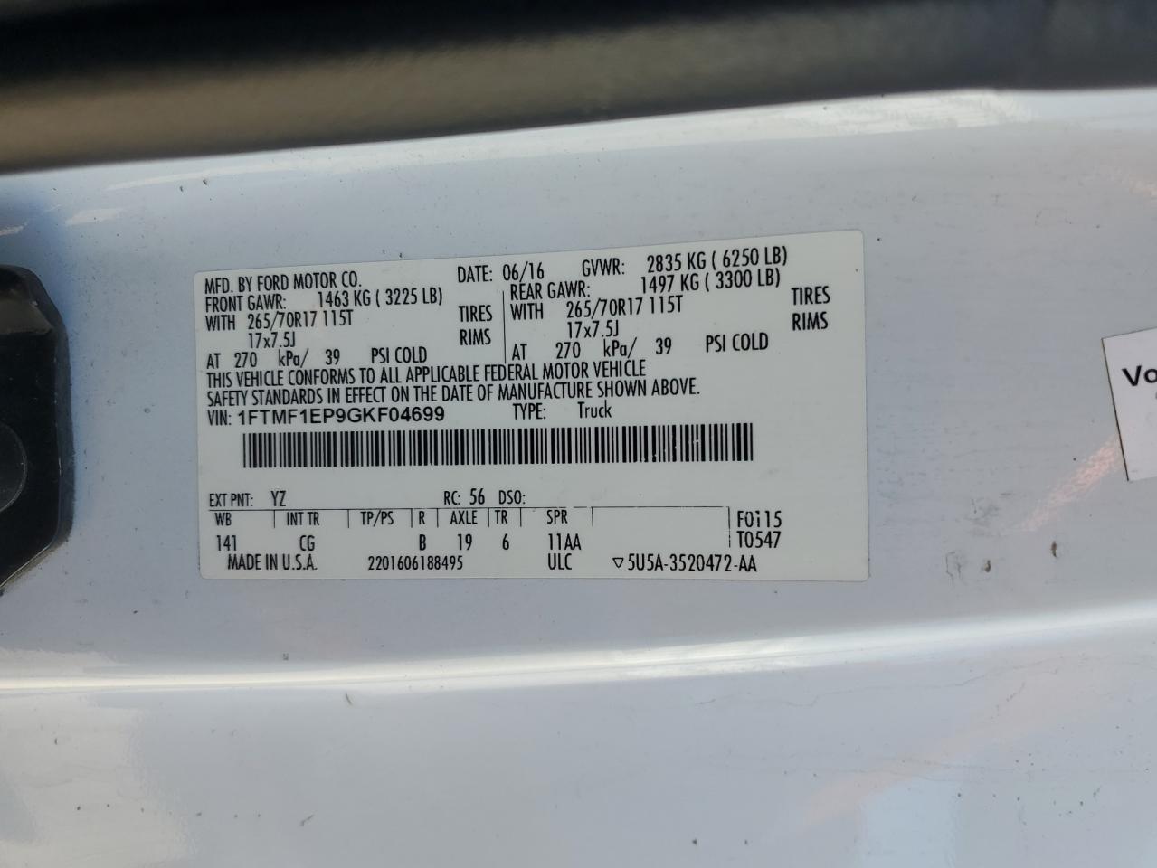 2016 Ford F150 VIN: 1FTMF1EP9GKF04699 Lot: 67148945