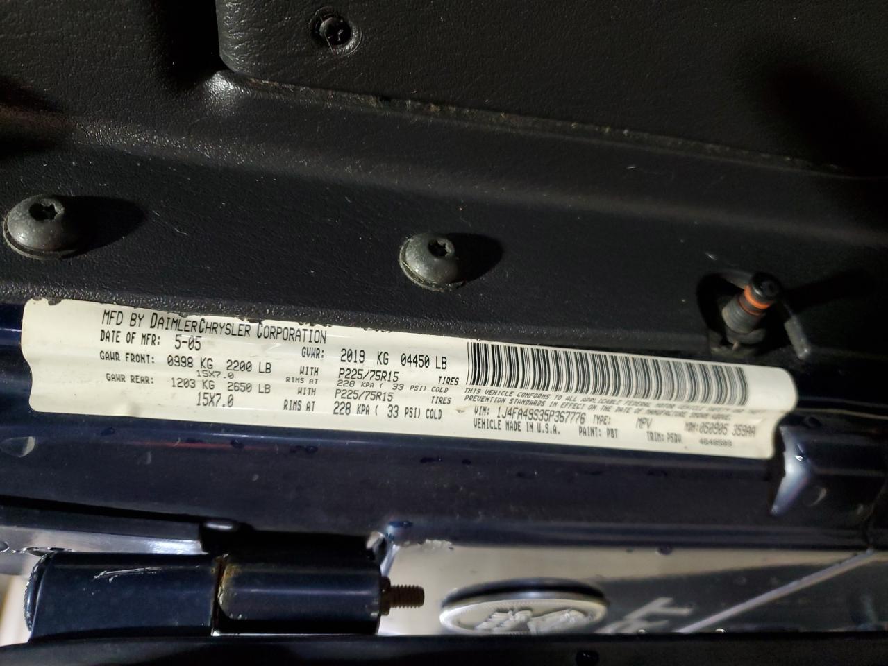 2005 Jeep Wrangler / Tj Sport VIN: 1J4FA49S35P367776 Lot: 69782865