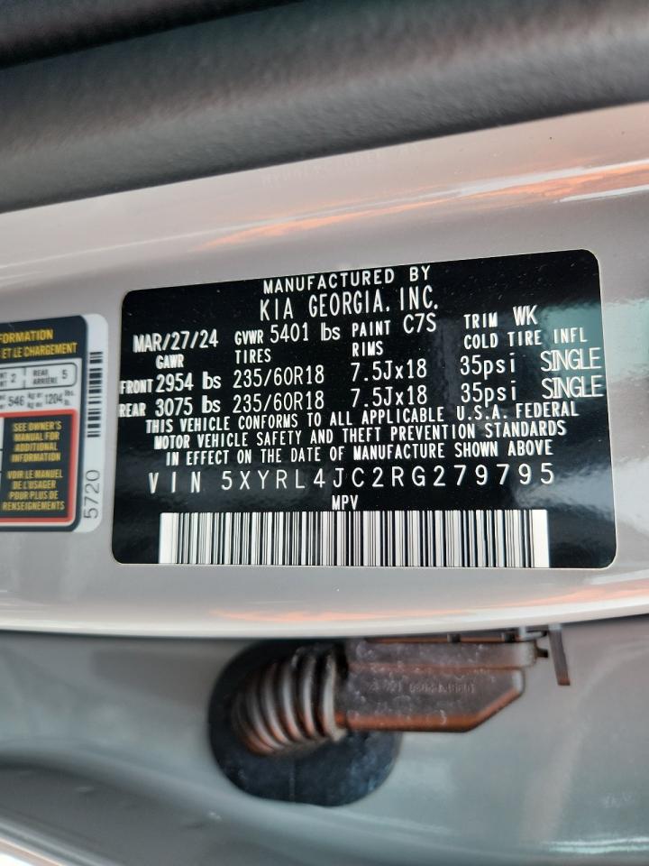 2024 Kia Sorento S VIN: 5XYRL4JC2RG279795 Lot: 70814485