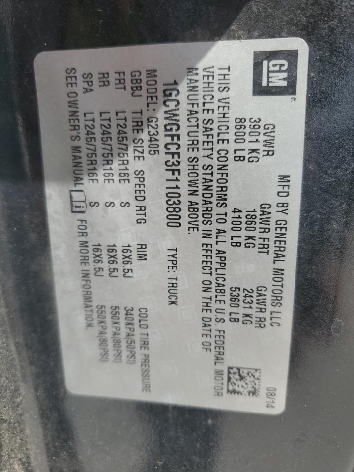 2015 Chevrolet Express G2500 VIN: 1GCWGFCF3F1103800 Lot: 67858295