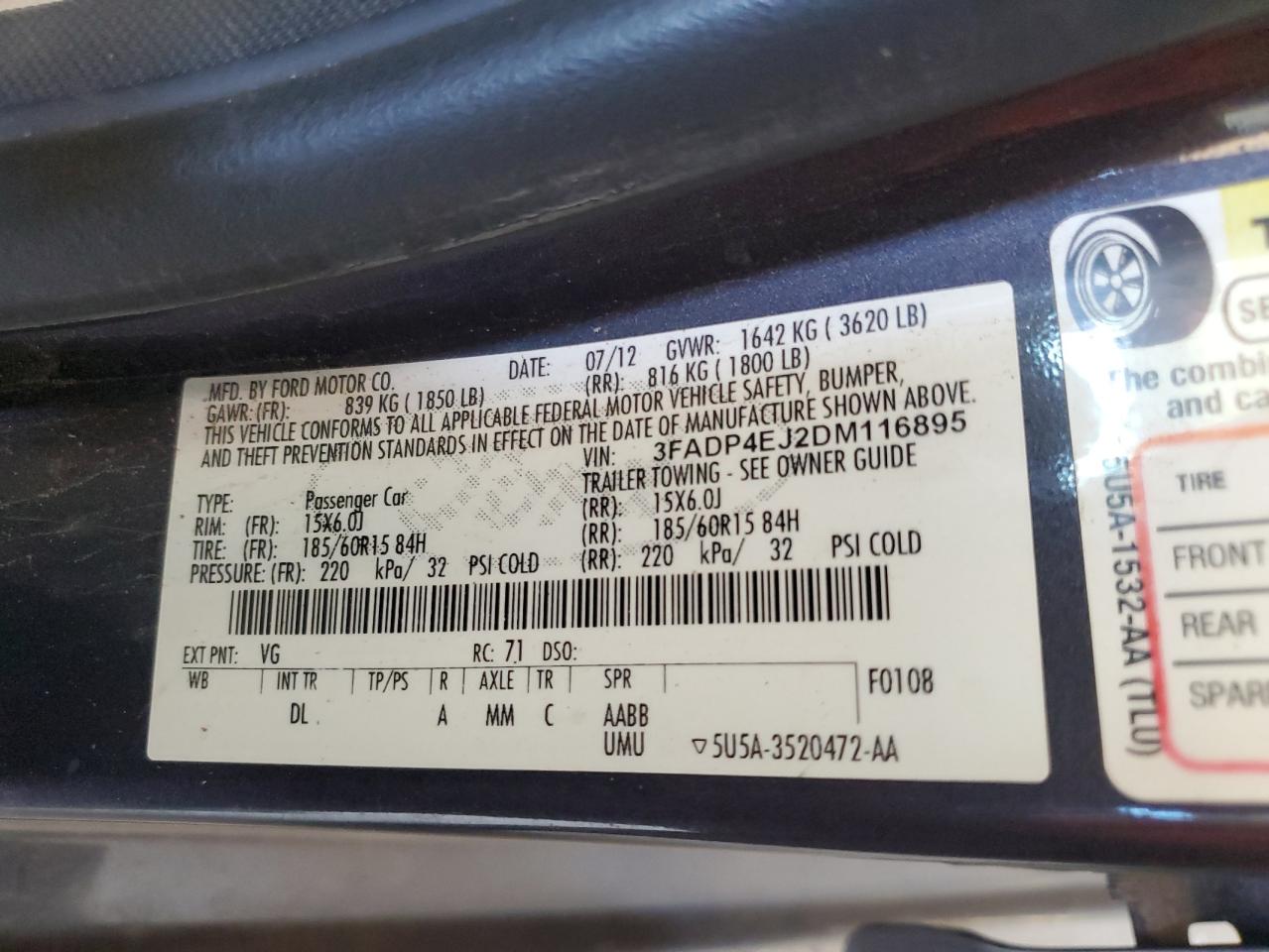 3FADP4EJ2DM116895 2013 Ford Fiesta Se