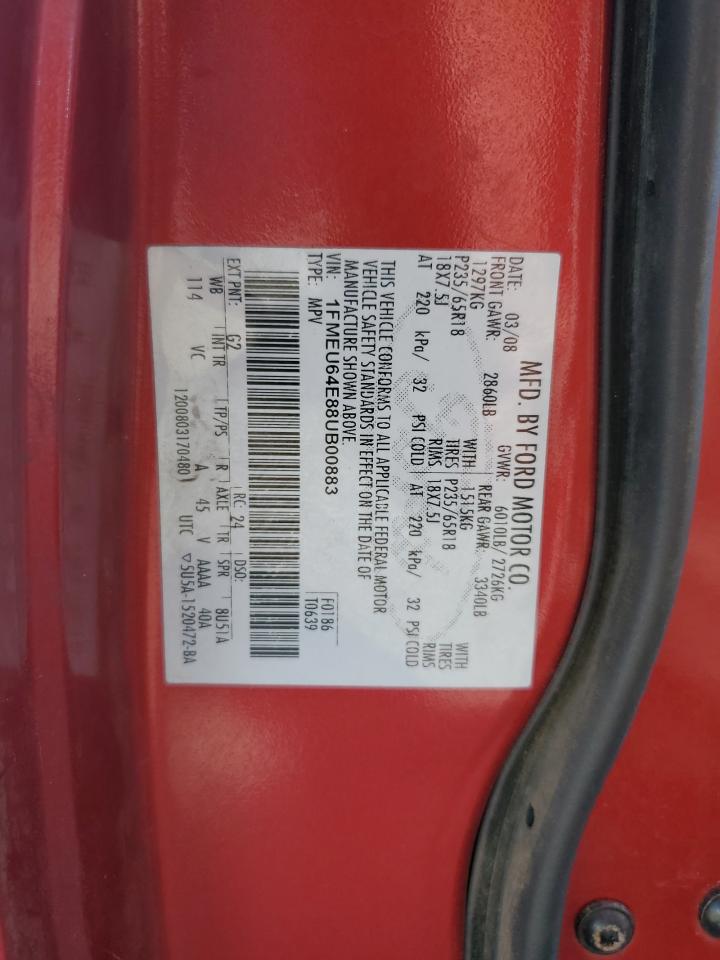 2008 Ford Explorer Eddie Bauer VIN: 1FMEU64E88UB00883 Lot: 94064675