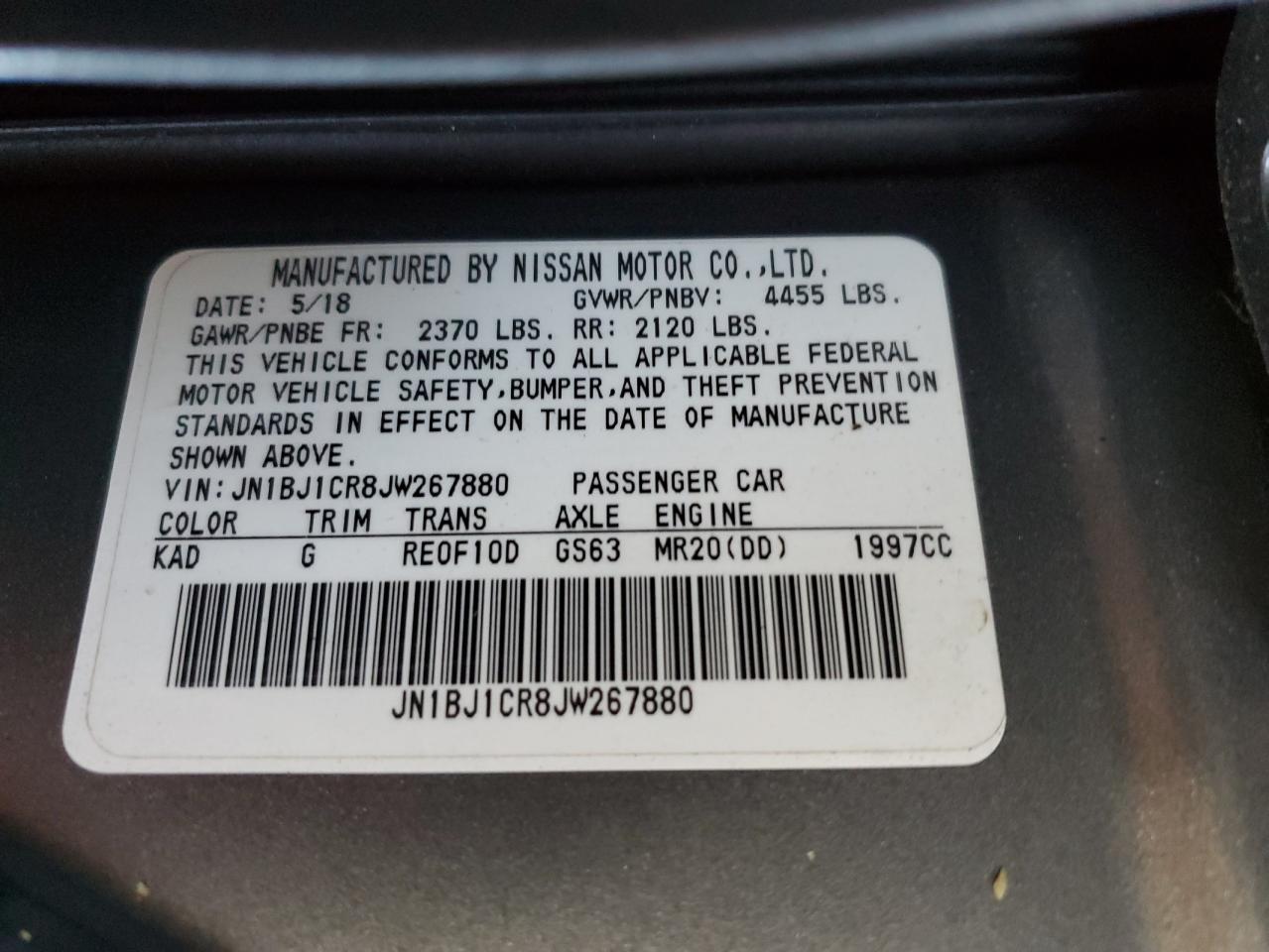 2018 Nissan Rogue Sport S VIN: JN1BJ1CR8JW267880 Lot: 70740465