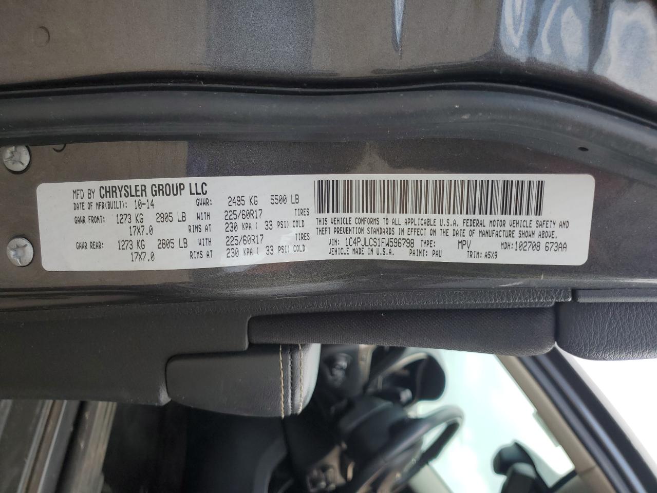 2015 Jeep Cherokee Latitude VIN: 1C4PJLCS1FW596798 Lot: 69567405