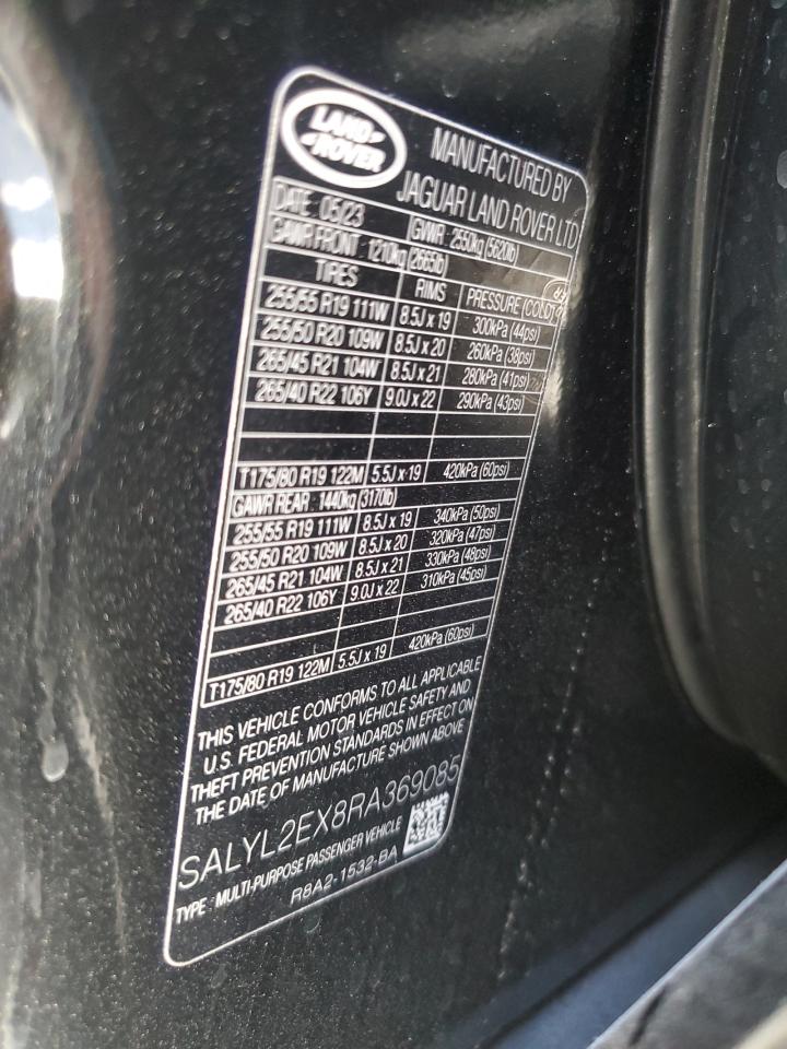 2024 Land Rover Range Rover Velar Dynamic Se VIN: SALYL2EX8RA369085 Lot: 68978795