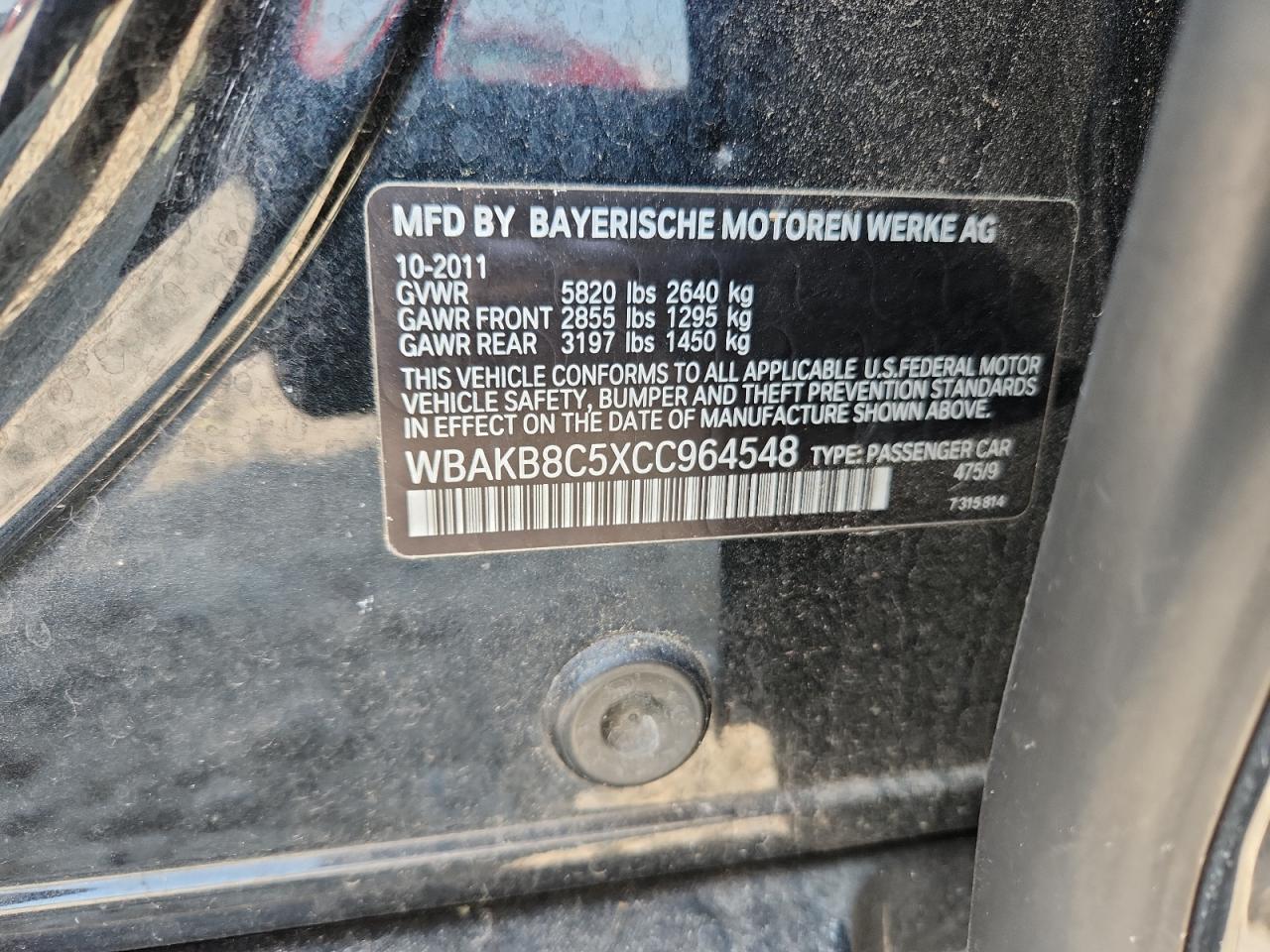 2012 BMW 750 Li VIN: WBAKB8C5XCC964548 Lot: 69390595