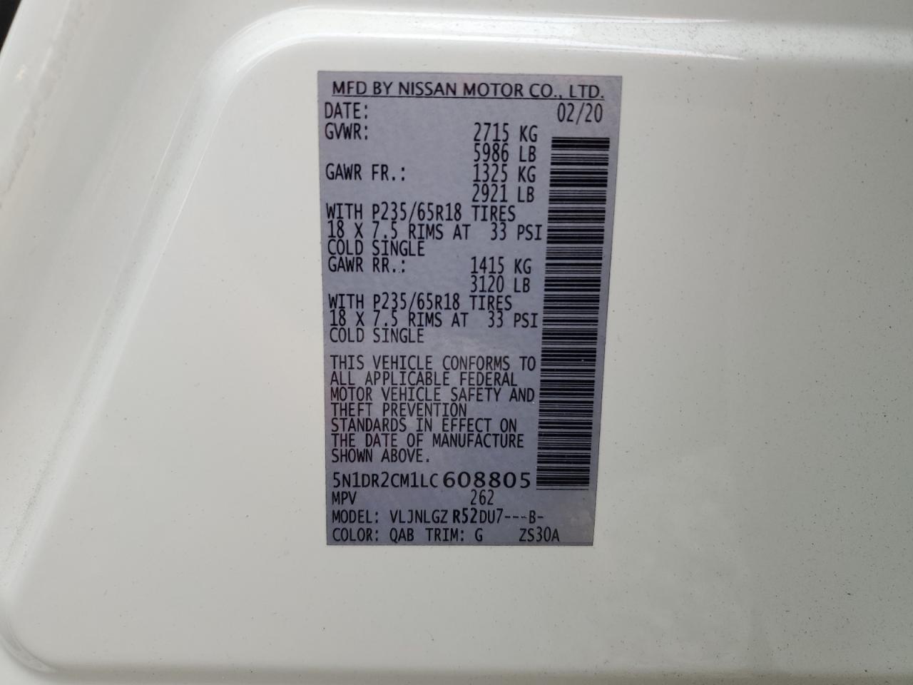 2020 Nissan Pathfinder Sl VIN: 5N1DR2CM1LC608805 Lot: 67735345