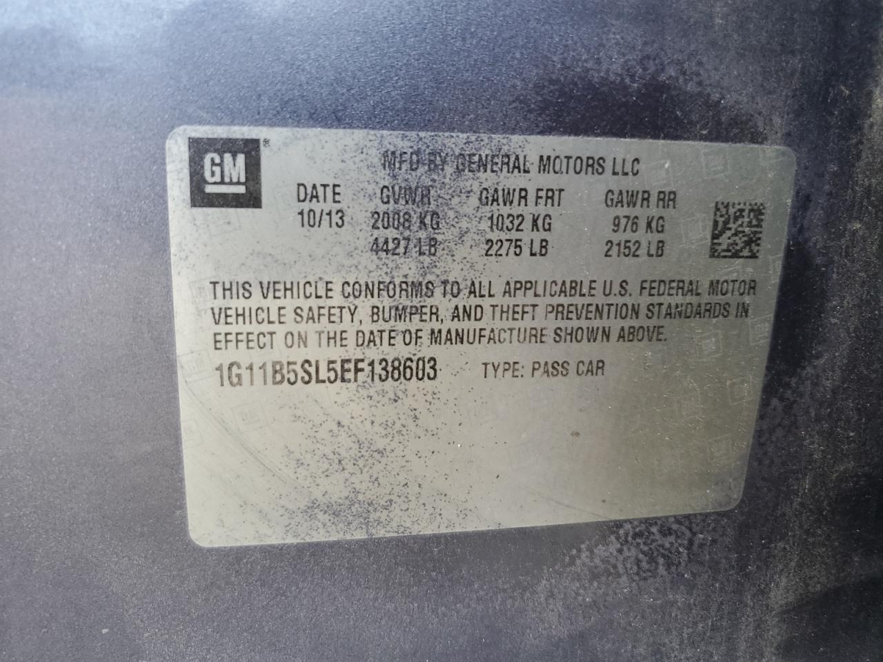 2014 Chevrolet Malibu Ls VIN: 1G11B5SL5EF138603 Lot: 69438745