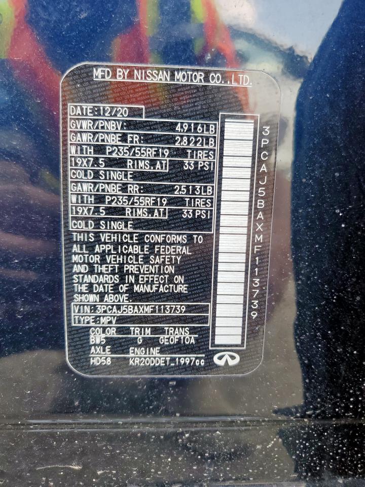 2021 Infiniti Qx50 Luxe VIN: 3PCAJ5BAXMF113739 Lot: 68206055