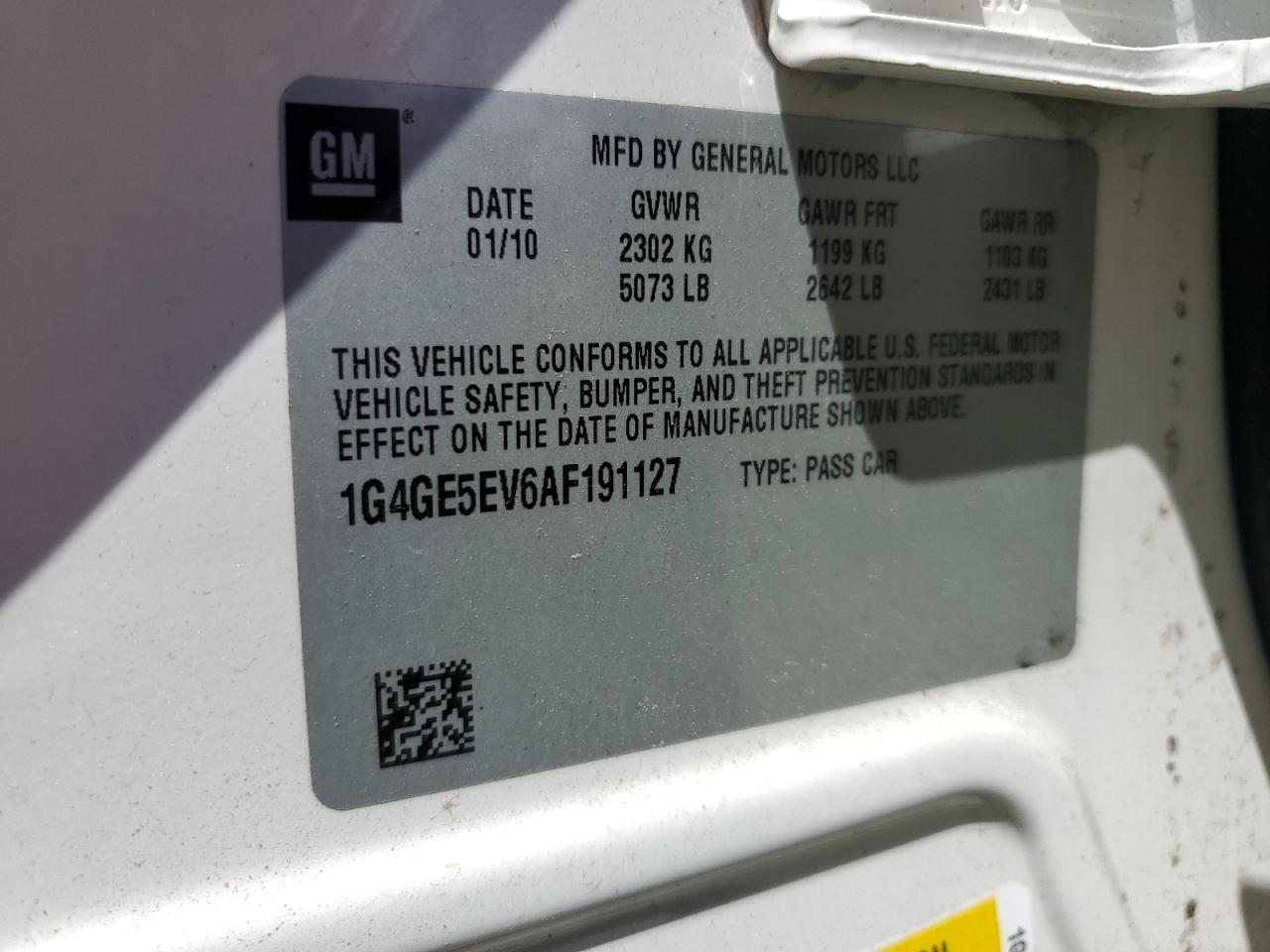 2010 Buick Lacrosse Cxs VIN: 1G4GE5EV6AF191127 Lot: 68745195