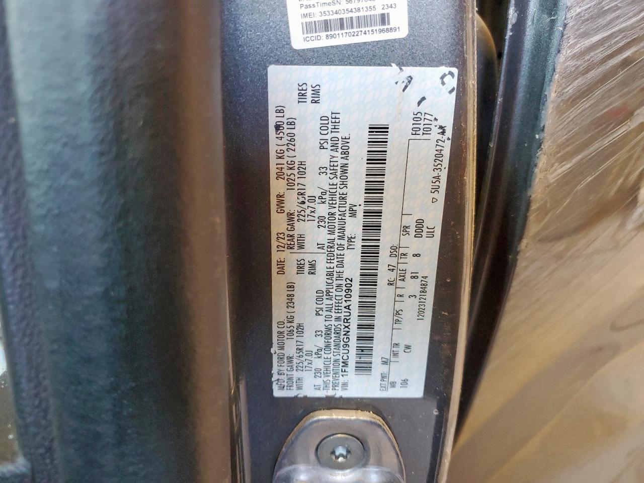 2024 Ford Escape Active VIN: 1FMCU9GNXRUA10902 Lot: 68148905