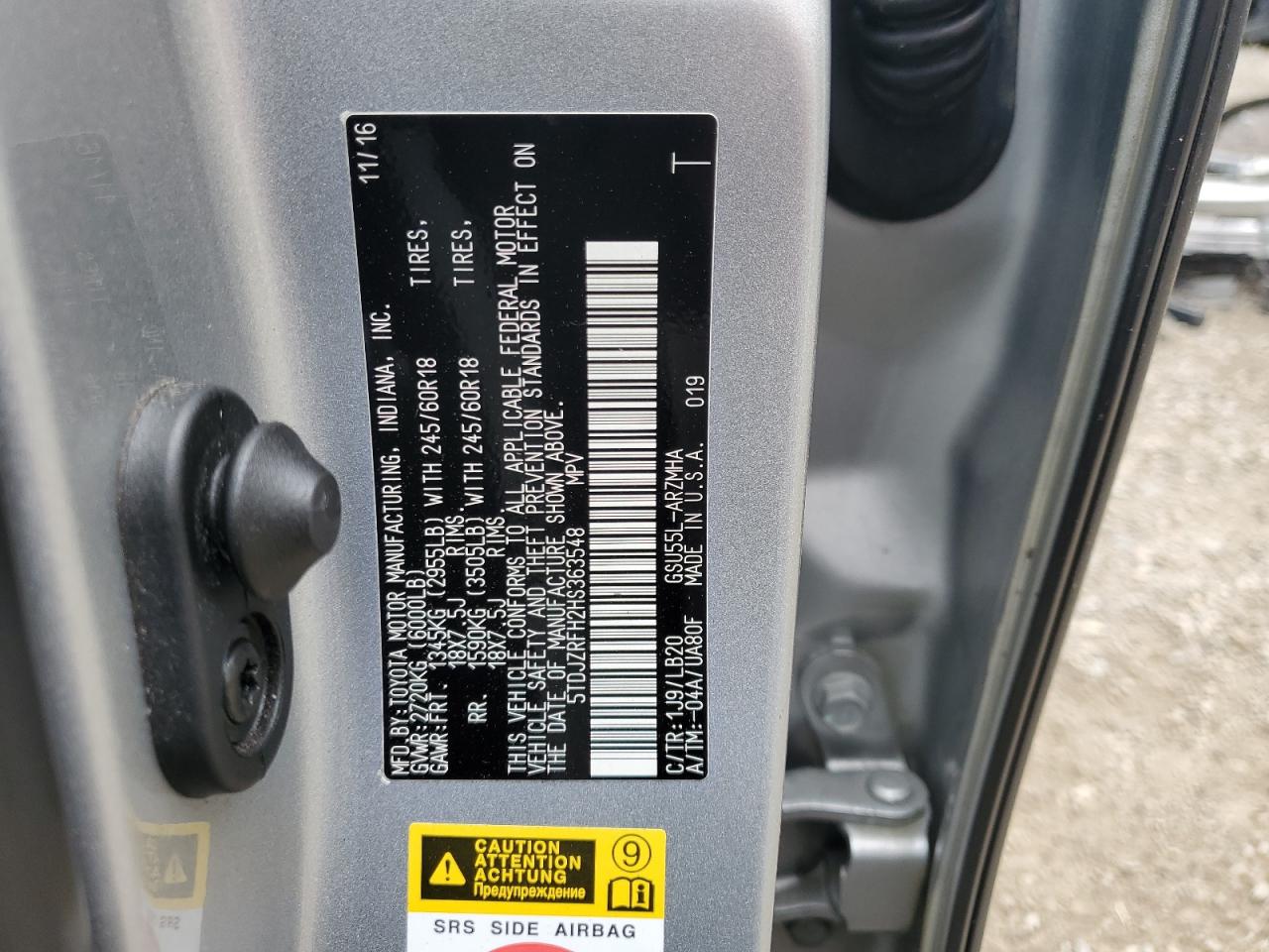 2017 Toyota Highlander Se VIN: 5TDJZRFH2HS363548 Lot: 70513865