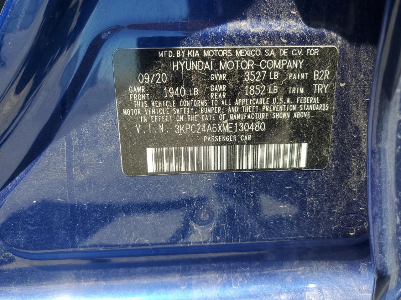 2021 Hyundai Accent Se VIN: 3KPC24A6XME130480 Lot: 67791075