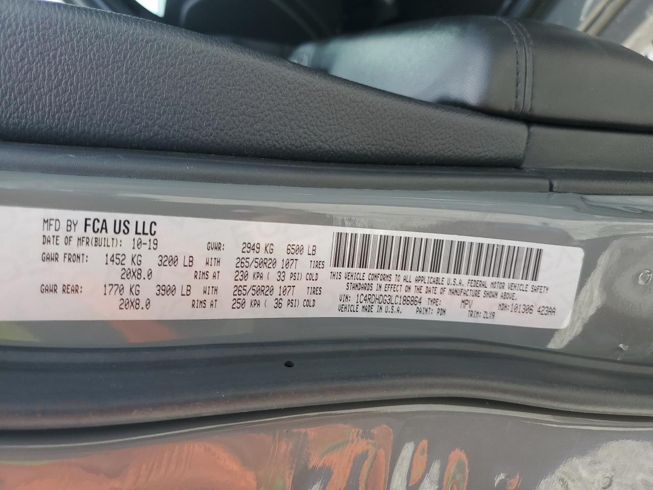 2020 Dodge Durango Gt VIN: 1C4RDHDG3LC186864 Lot: 69456665