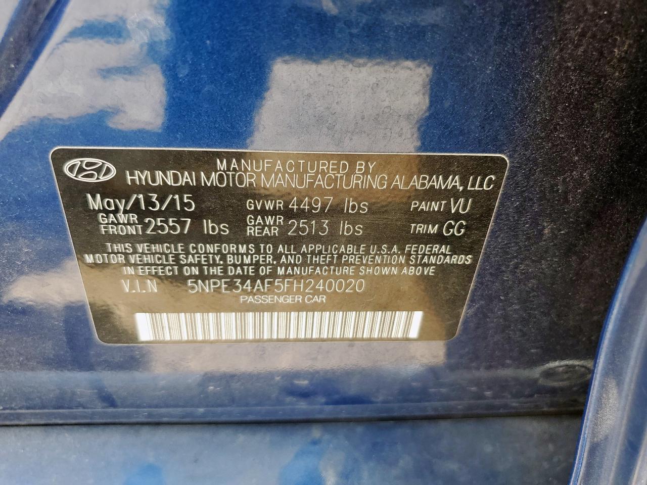 2015 Hyundai Sonata Sport VIN: 5NPE34AF5FH240020 Lot: 69466865