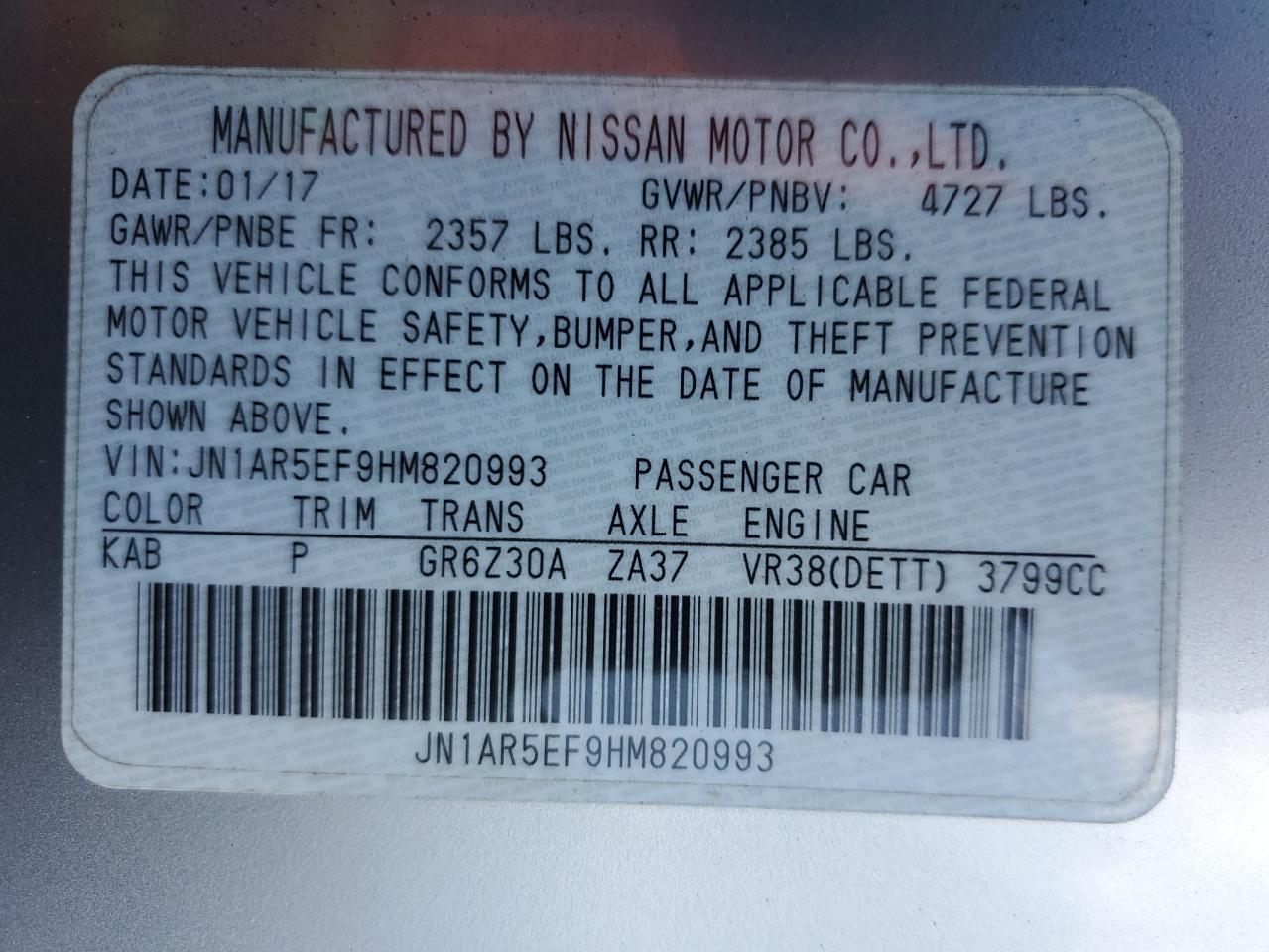 2017 Nissan Gt-R Premium VIN: JN1AR5EF9HM820993 Lot: 68897505