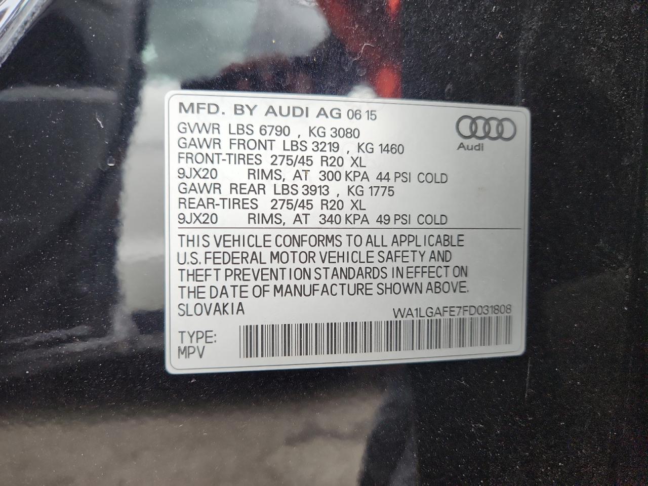 2015 Audi Q7 Premium Plus VIN: WA1LGAFE7FD031808 Lot: 69805185