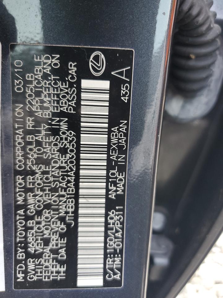 2010 Lexus Hs 250H VIN: JTHBB1BA4A2030539 Lot: 69029025