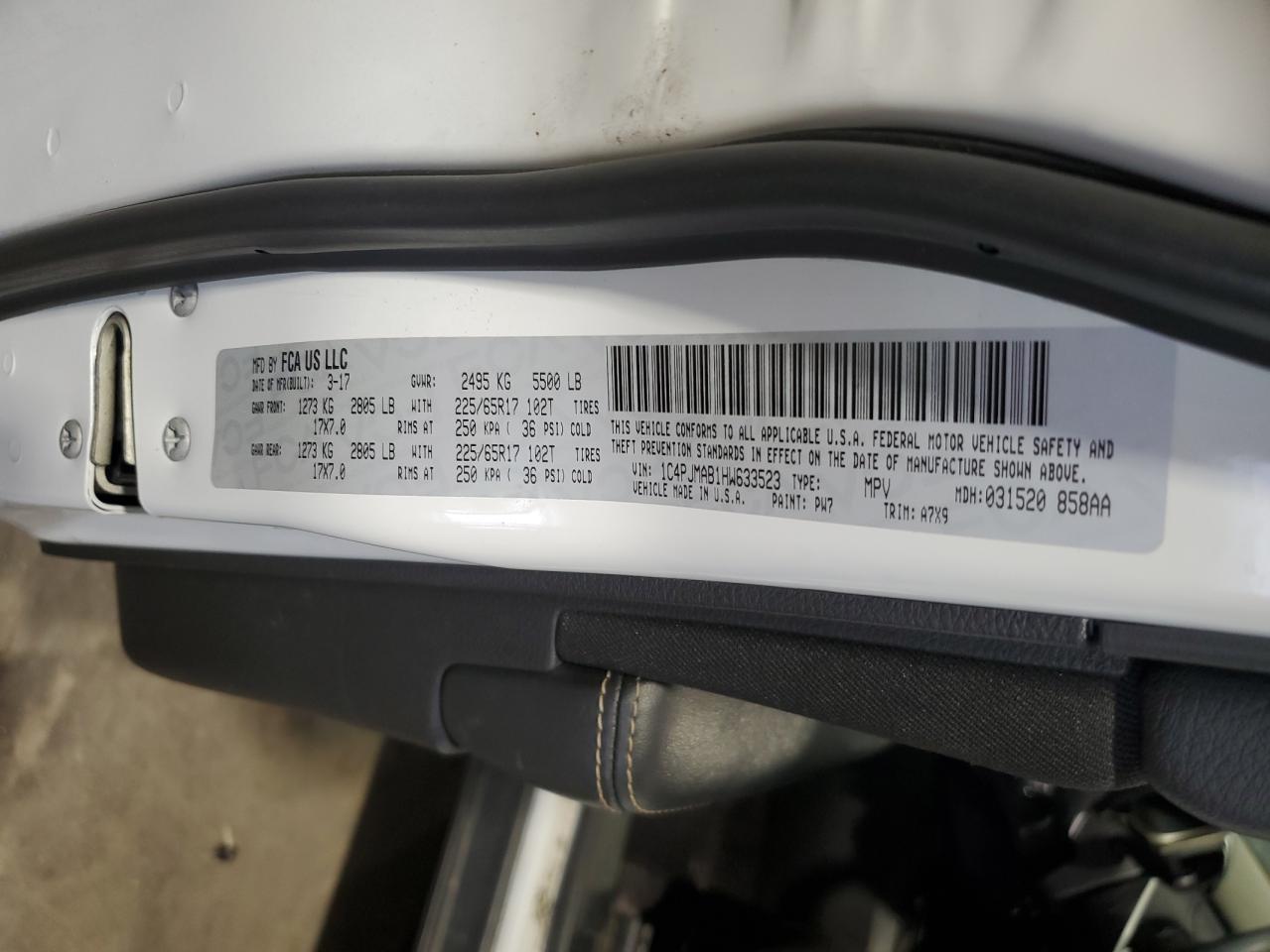 2017 Jeep Cherokee Sport VIN: 1C4PJMAB1HW633523 Lot: 70146435