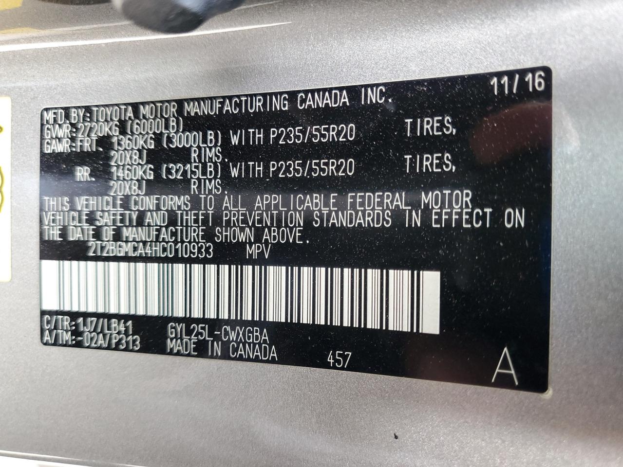 2017 Lexus Rx 450H Base VIN: 2T2BGMCA4HC010933 Lot: 69477465