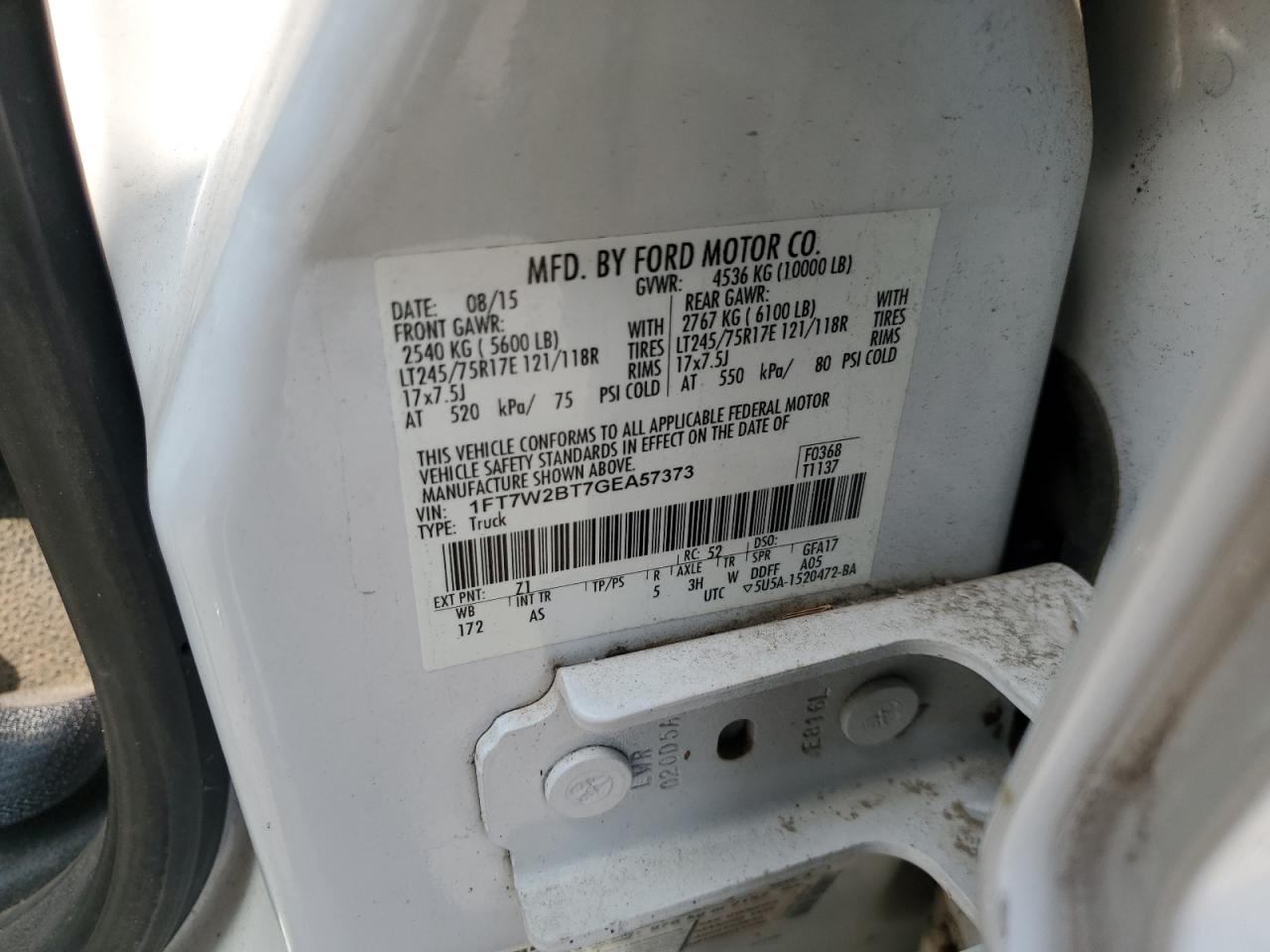 2016 Ford F250 Super Duty VIN: 1FT7W2BT7GEA57373 Lot: 68701545