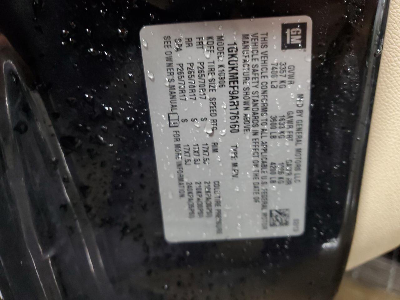 2010 GMC Yukon Xl Denali VIN: 1GKUKMEF9AR176160 Lot: 69378985