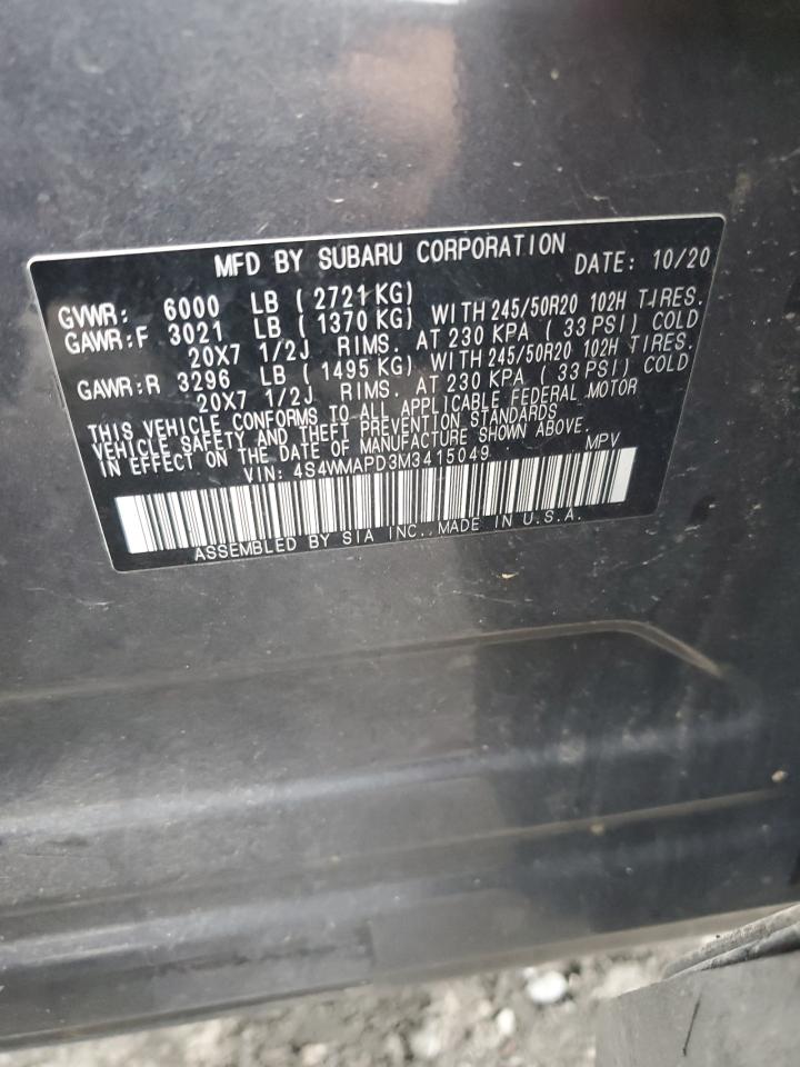 2021 Subaru Ascent Limited VIN: 4S4WMAPD3M3415049 Lot: 70346985