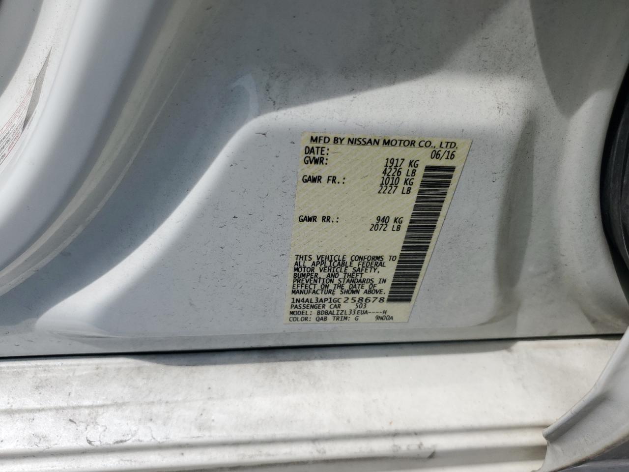 2016 Nissan Altima 2.5 VIN: 1N4AL3AP1GC258678 Lot: 67614635