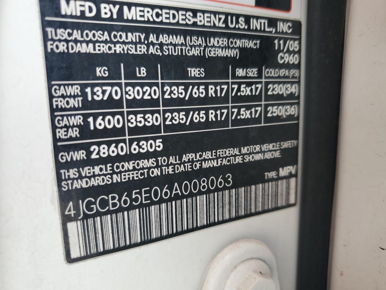 2006 Mercedes-Benz R 350 VIN: 4JGCB65E06A008063 Lot: 70118675