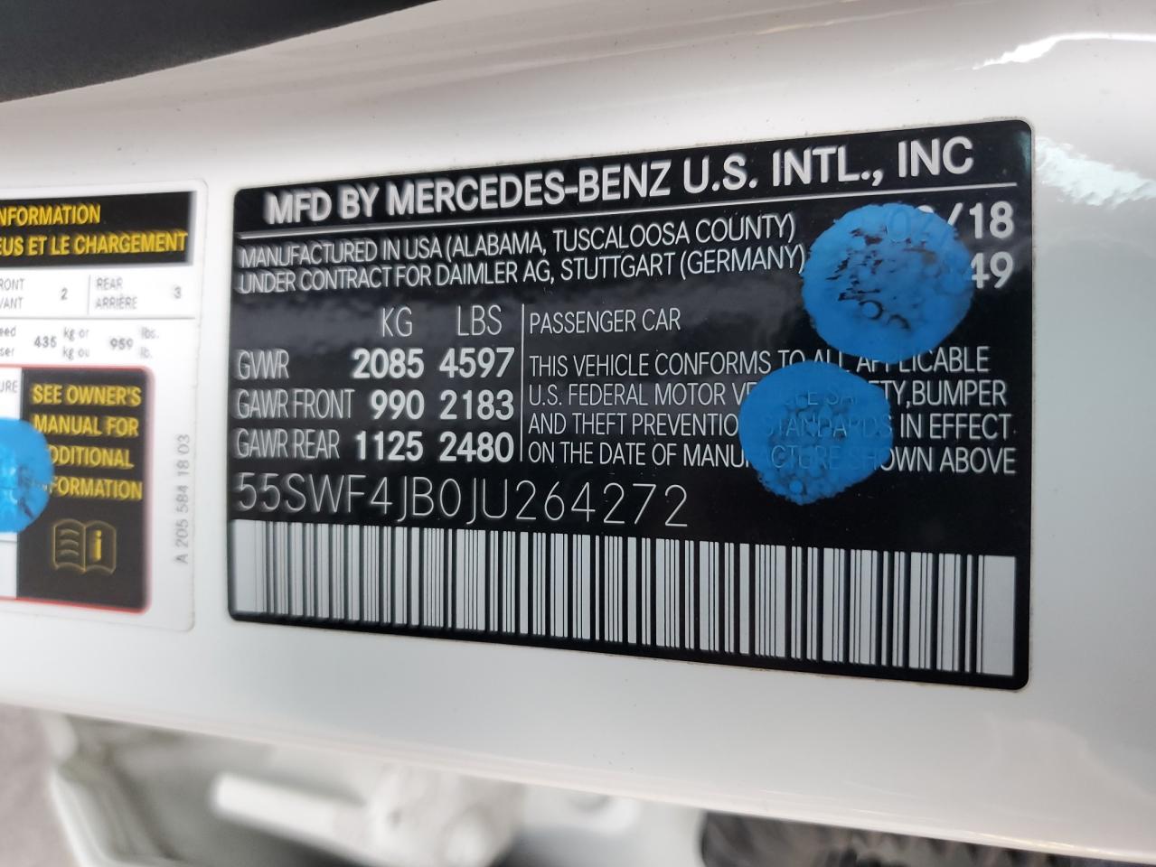 2018 Mercedes-Benz C 300 VIN: 55SWF4JB0JU264272 Lot: 66869905