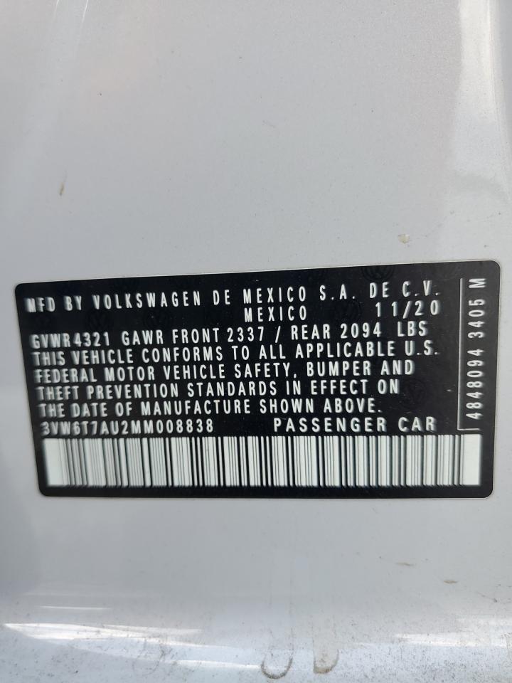 2021 Volkswagen Gti S VIN: 3VW6T7AU2MM008838 Lot: 68031585
