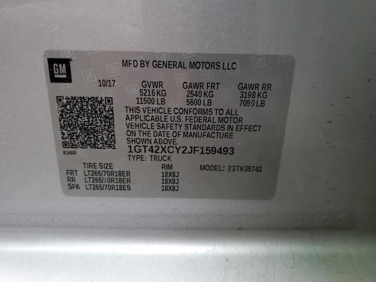 2018 GMC Sierra K3500 Slt VIN: 1GT42XCY2JF159493 Lot: 69870975