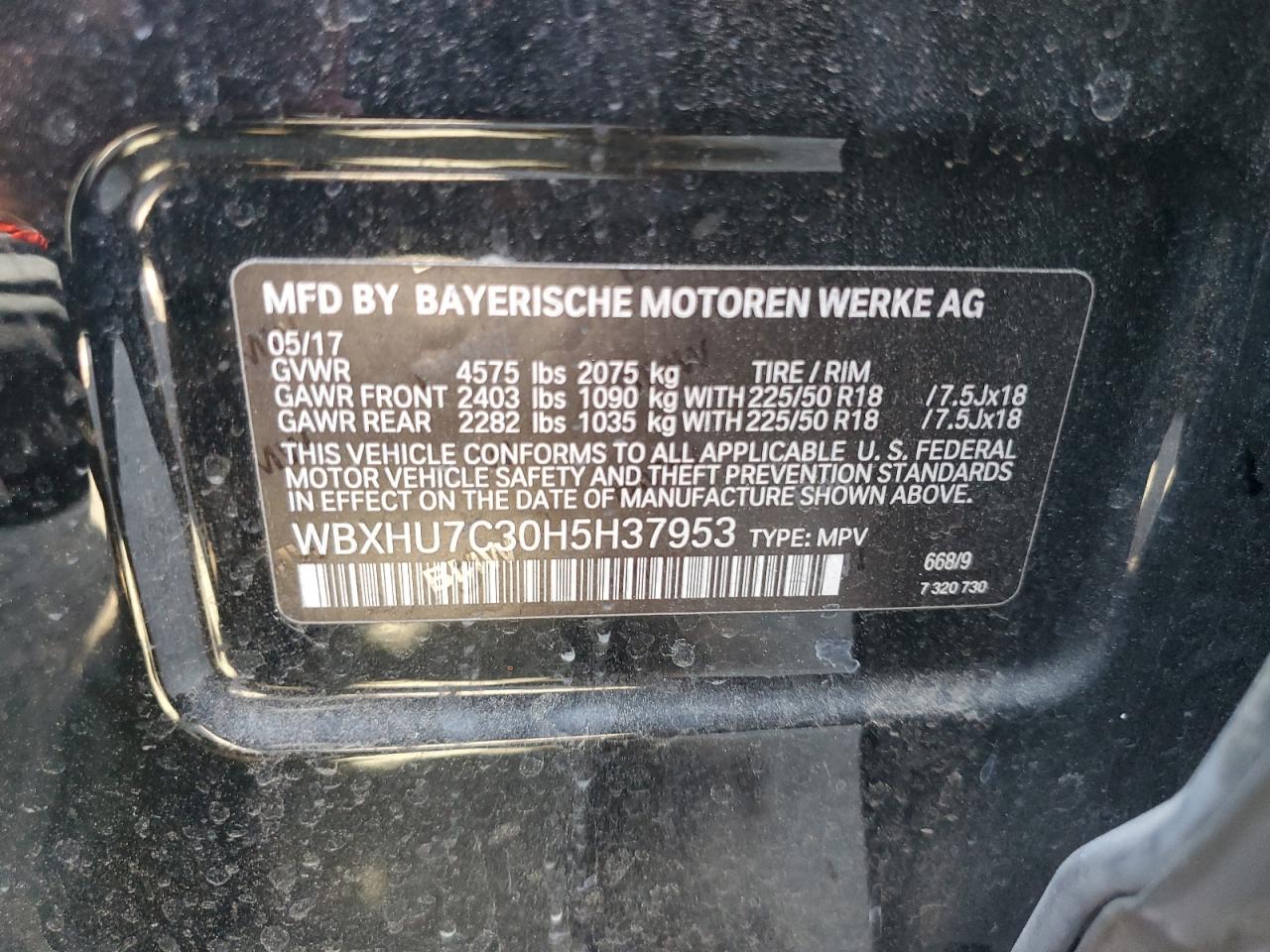 2017 BMW X1 Sdrive28I VIN: WBXHU7C30H5H37953 Lot: 70958995