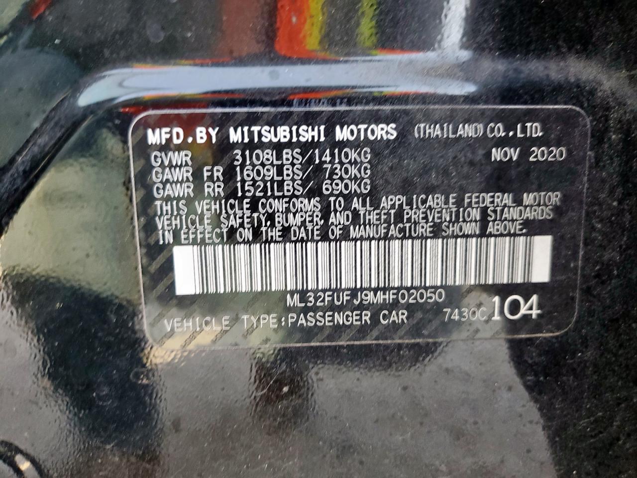 2021 Mitsubishi Mirage G4 Es VIN: ML32FUFJ9MHF02050 Lot: 70701495