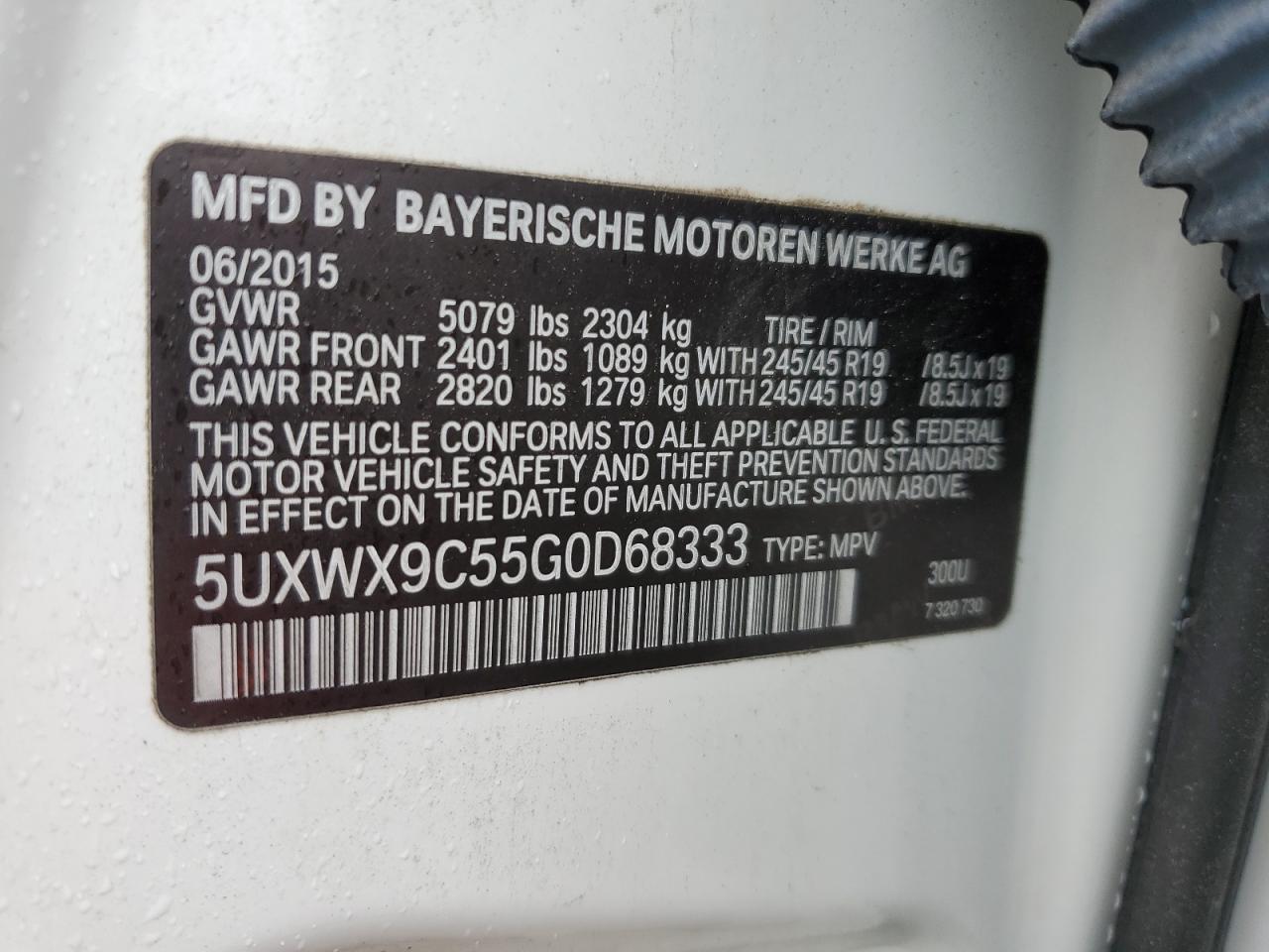 2016 BMW X3 xDrive28I VIN: 5UXWX9C55G0D68333 Lot: 69909205