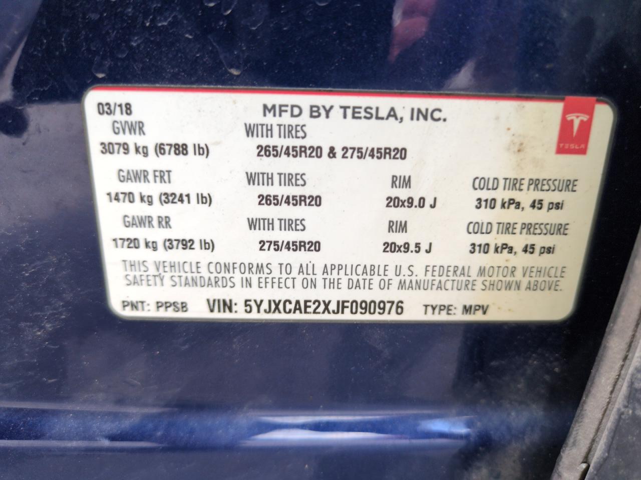 2018 Tesla Model X VIN: 5YJXCAE2XJF090976 Lot: 67480915