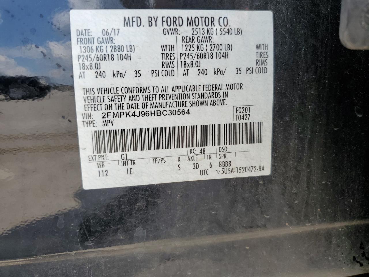 2017 Ford Edge Sel VIN: 2FMPK4J96HBC30564 Lot: 69277205