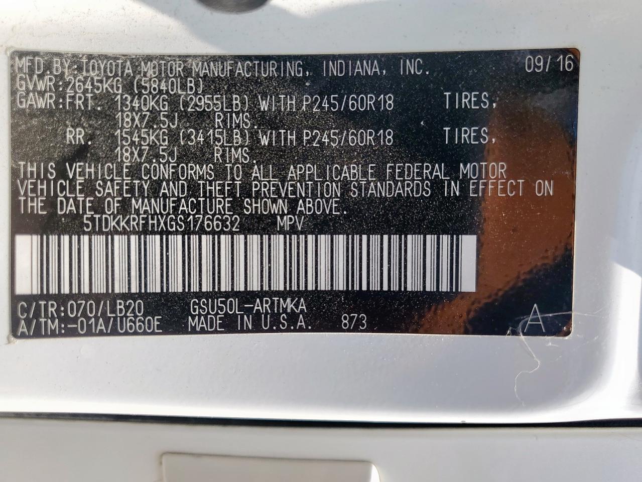 2016 Toyota Highlander Xle VIN: 5TDKKRFHXGS176632 Lot: 69291375