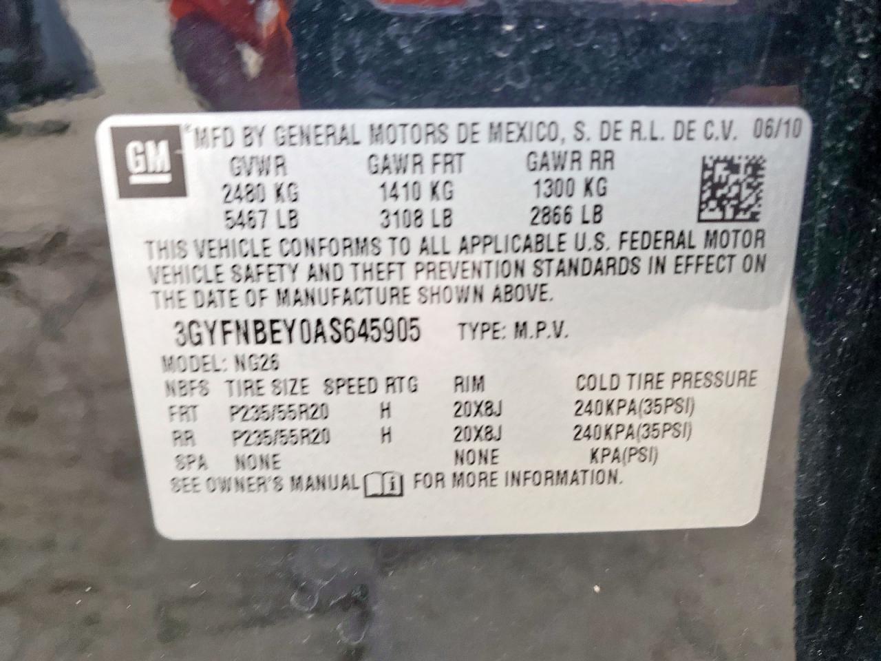 2010 Cadillac Srx Performance Collection VIN: 3GYFNBEY0AS645905 Lot: 66413845